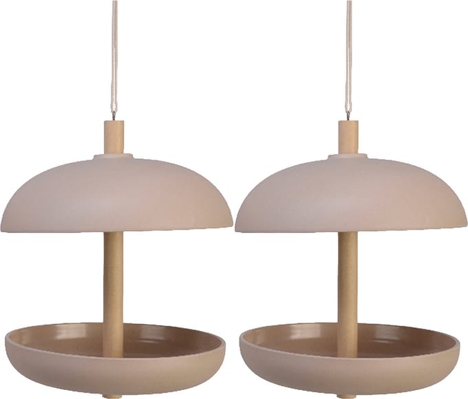 Decoris vogel voedersilo - 2x stuks - bamboe hout - taupe - 21 x 25 cm