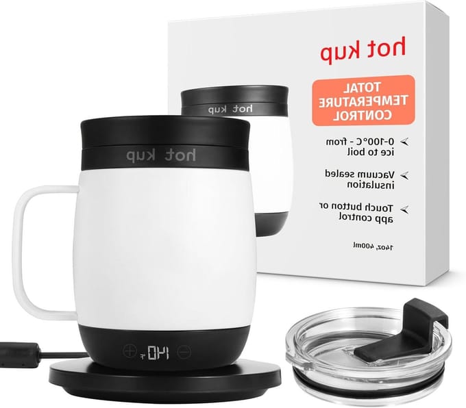 Zelfverwarmende Reisbeker - Thermosmok Drankbrouwsel - Warme Dranken Onderweg - Instelbare Temperatuur - 400 ml - Wit