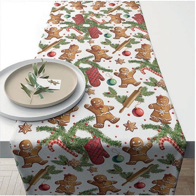 tafelloper - katoen - Ambiente - Gingerbread cookies - Kerst - Christmas - table runner - winter