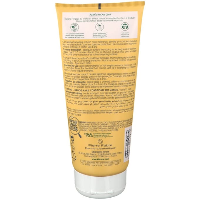 Klorane Mango Voedende Conditioner | Voedt & geeft glans Droog haar 200 Crème
