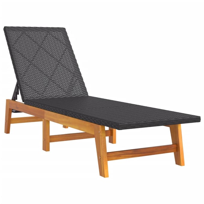 vidaXL - Ligbedden - 2 - st - poly - rattan - en - massief - acaciahout - zwart - en - bruin