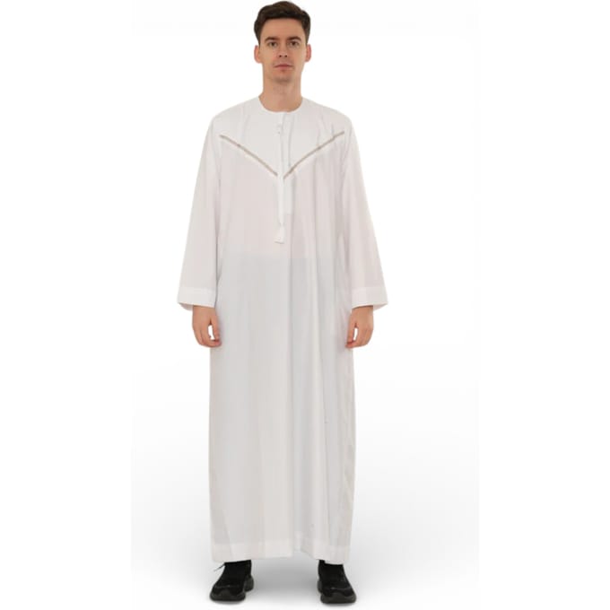 Heren Eid witte Marokkaanse Thobe gewaad Djellaba Ramadan Eid Jubba-HM10