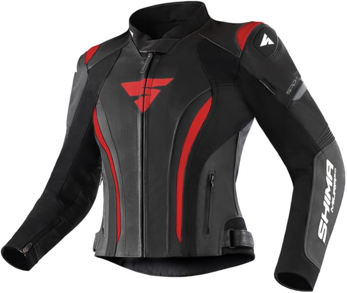 SHIMA Miura 2.0 Dames Zwart Rood Leren Motorjas - Jas