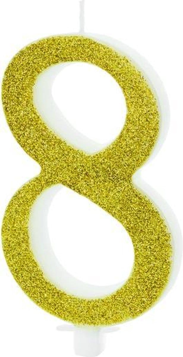 PartyDeco - Verjaardagskaars 8 Glitter Goud