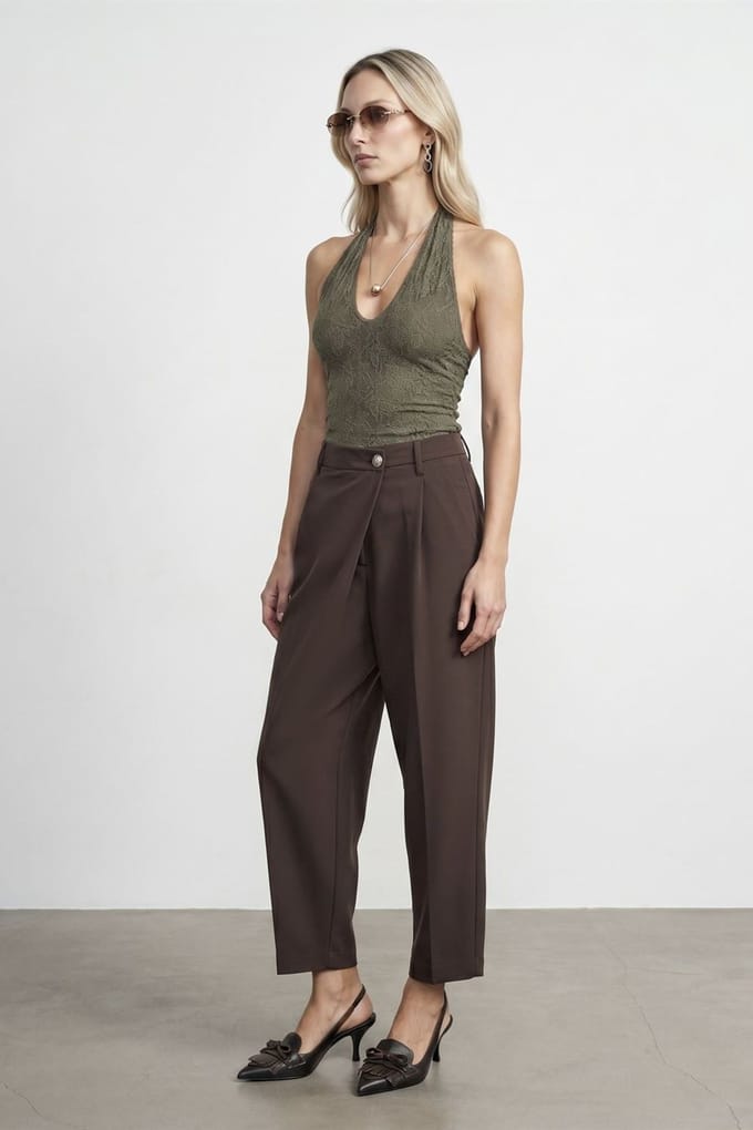 Hoge Taille Wijde Pijp Crepe Broek