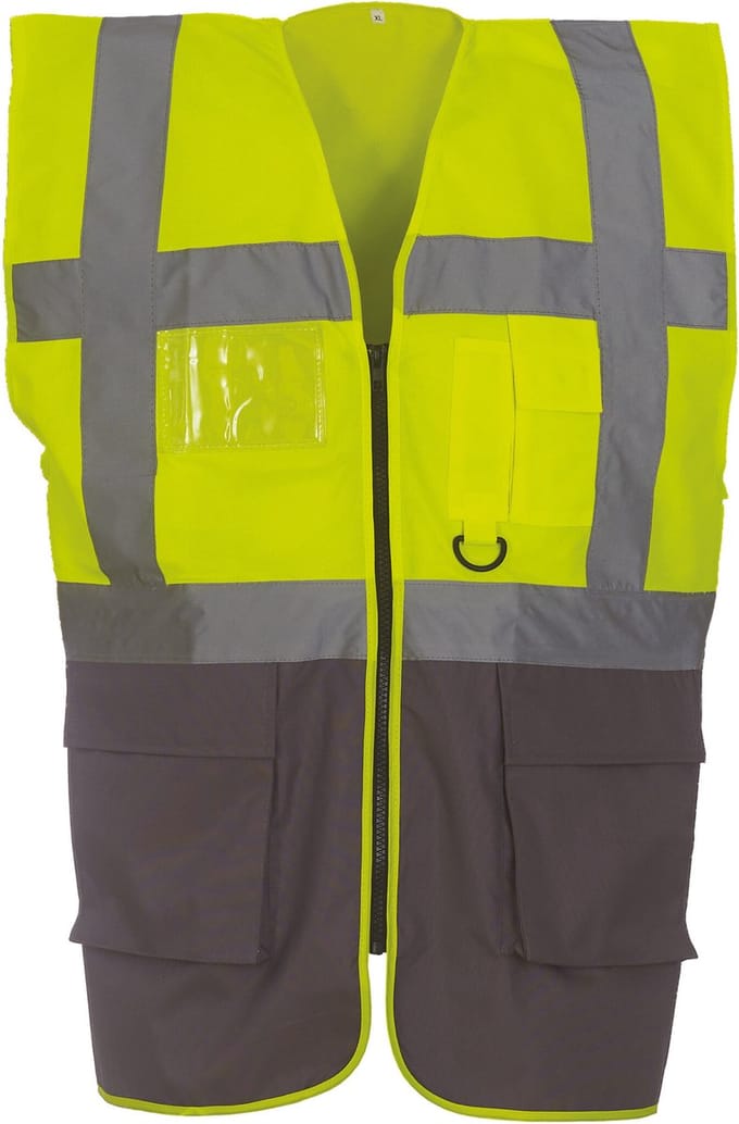 Yoko Signalisatie multifunctioneel executive vest YHVW801 - Hi Vis Yellow / Grey - S
