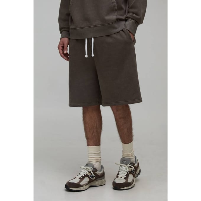 Ruimvallende Essential Gewassen Jersey Short | Washed Chocolate | Size Large