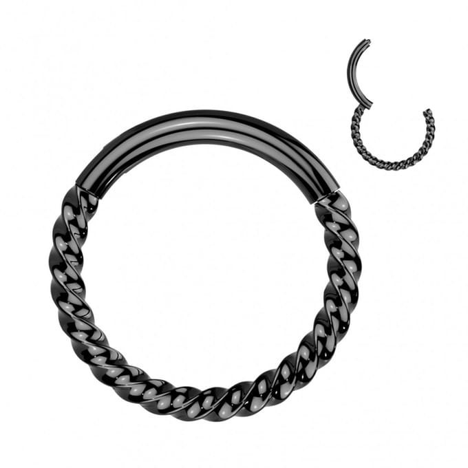Piercing titanium gevlochten ring 1.2x12 - zwart - LMPiercings