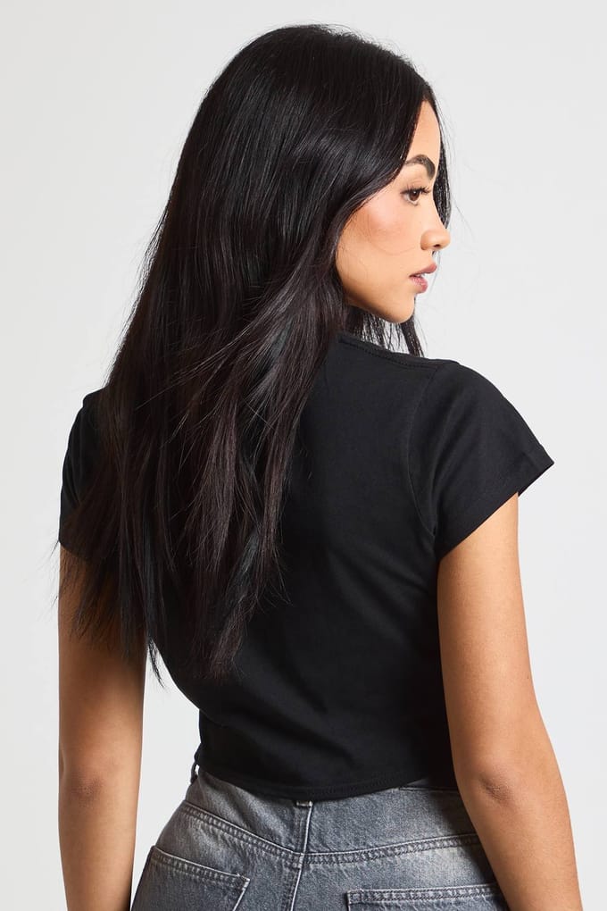 boohoo Dames Candycane Hoed Hotfix Baby T-shirt | Black | Maat: 8