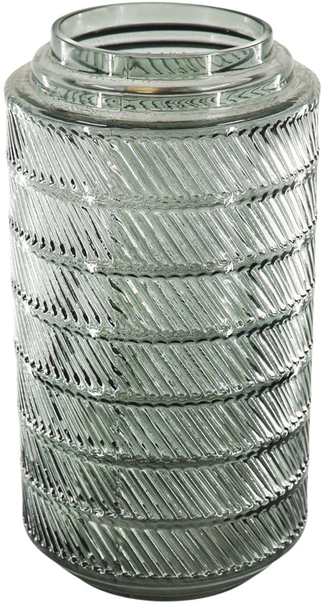 Vaas- Hoge Bloemenvaas- Relief- Glas- Grijs- 12,5x23cm
