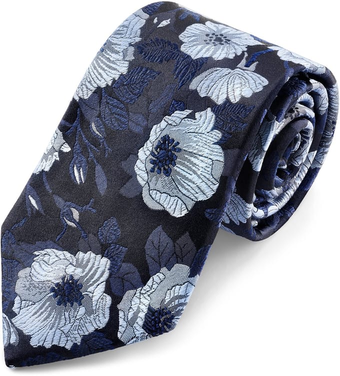 Dianthus | 8 cm Blauwe Zijden Stropdas met Bloemen