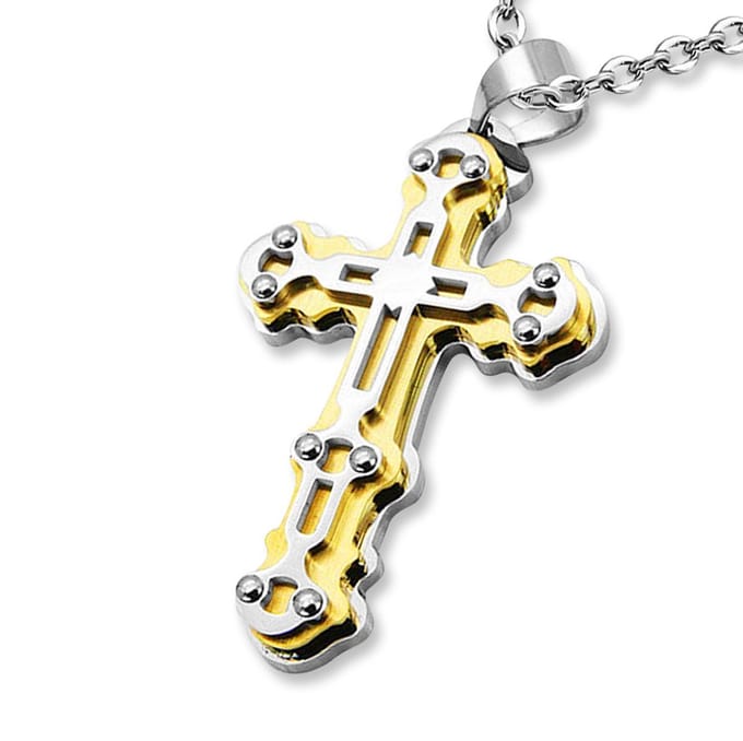 Montebello Ketting Kento Duo - 316L Staal - Kruis - 38x59mm - 60cm