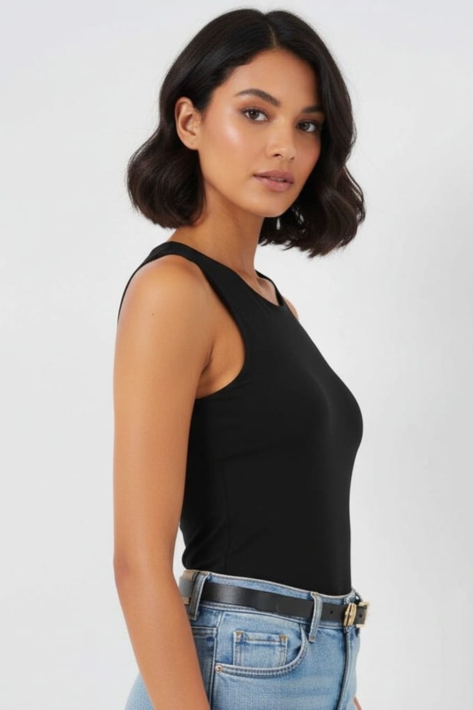 Strak Passend Mouwloos Shirtbodysuit met Drukknoopsluiting