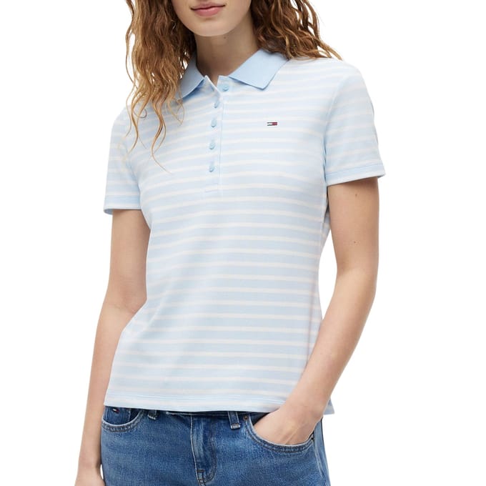 Tommy Hilfiger Slim Essential Kingly Blue/stripe Größe: L | Poloshirts Outlet | Damen | Blau