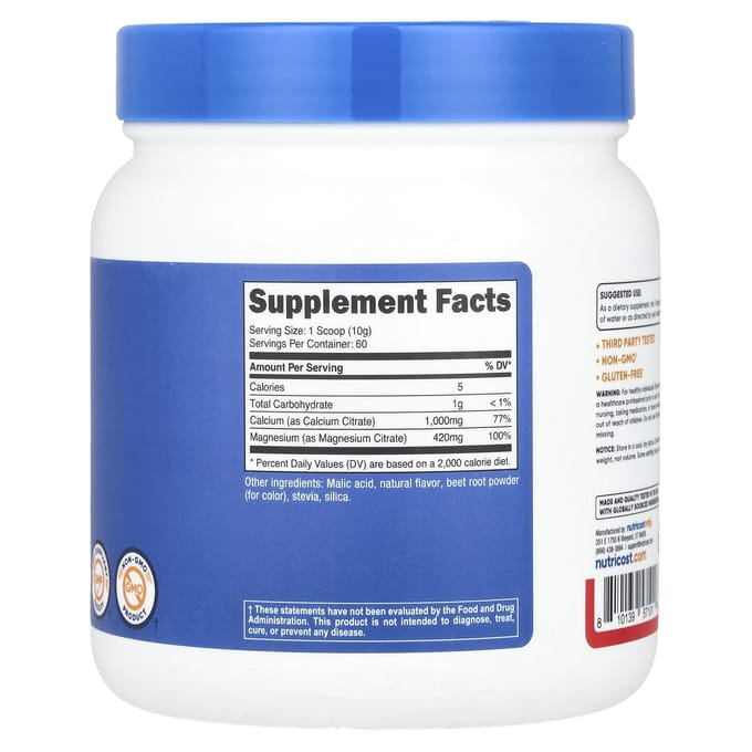 Nutricost, Calcium et Magnésium, Punch aux Fruits, 21,6 oz (606 g)