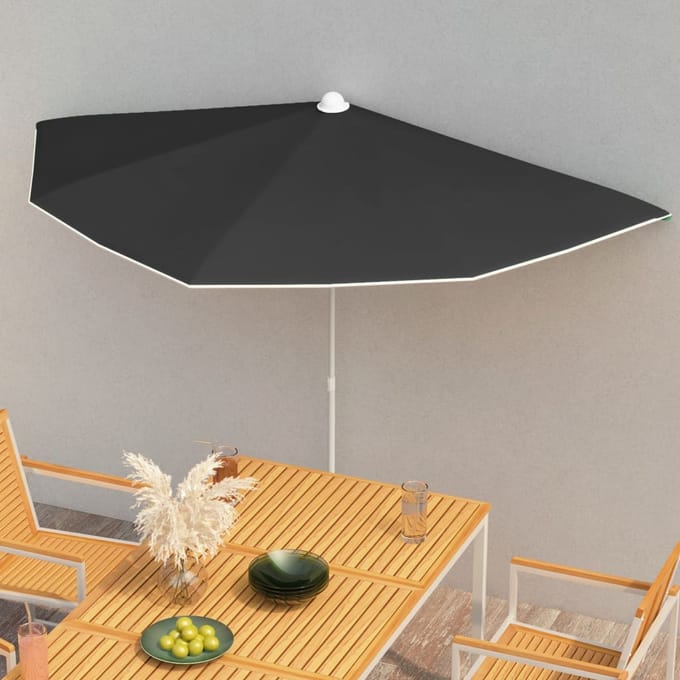 vidaXL - Parasol - half - met - paal - 180x90 - cm - zwart