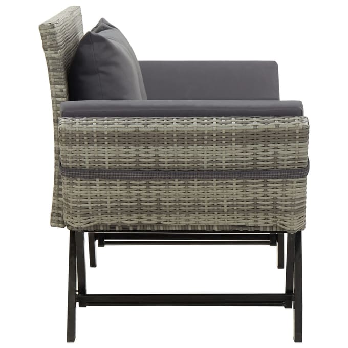 vidaXL - Tuinbank - met - kussens - 176 - cm - poly - rattan - grijs