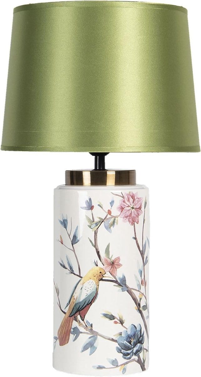 Clayre & Eef Tafellamp Ø 28x50 cm E27/max 1x60W Groen Keramiek Vogels