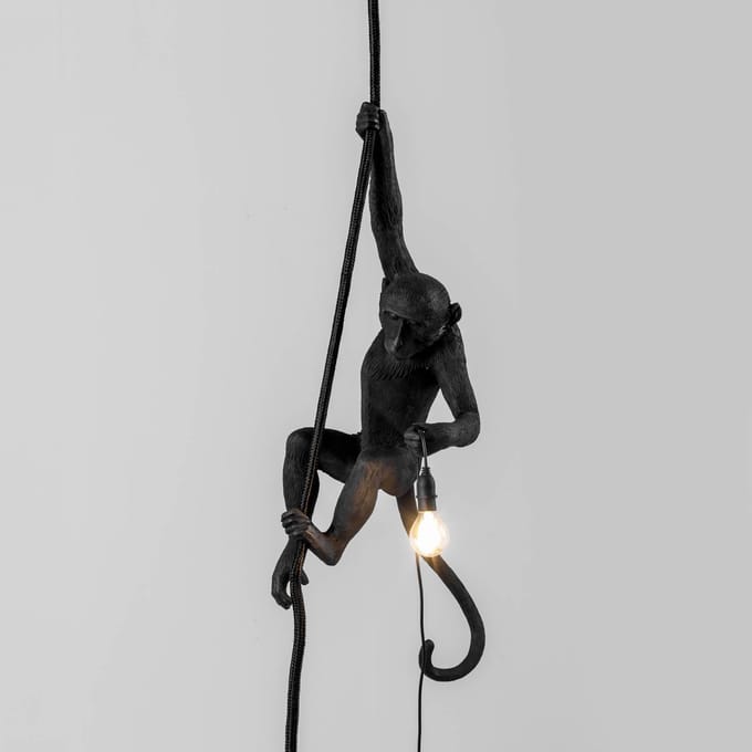 Seletti Aap Met Touw Plafondlamp Zwart Buiten