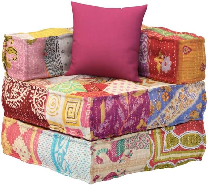 Modulaire Poef - Zitpoef Kussen - Ontspannen Zitten - Uniek Patchwork Design - 70x70x56 cm - Patchwork