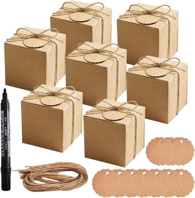 Kraftpapier geschenkdozen 50 stuks, herbruikbare kartonnen dozen met deksel voor feest, Kerstmis en bruiloft, 7 x 7 x 7 cm