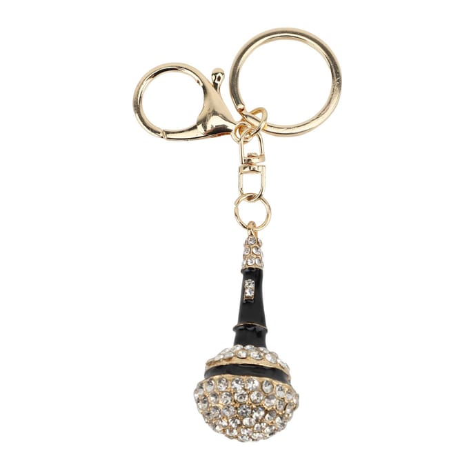 Microfoon Sleutelhanger Hanger Zinklegering Strass Glitters Verguld Muziek Microfoon Sleutelring beige