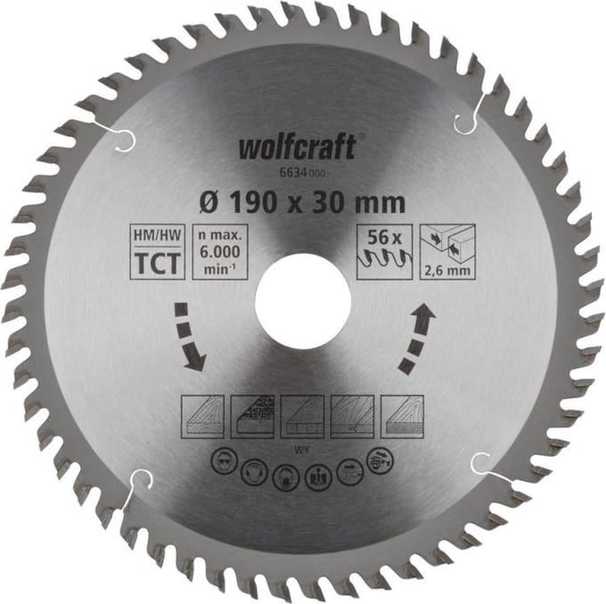 wolfcraft - Cirkelzaagblad 190x30mm - Zaagblad voor Cirkelzaag 190mm - HM, serie oranje - 6634000
