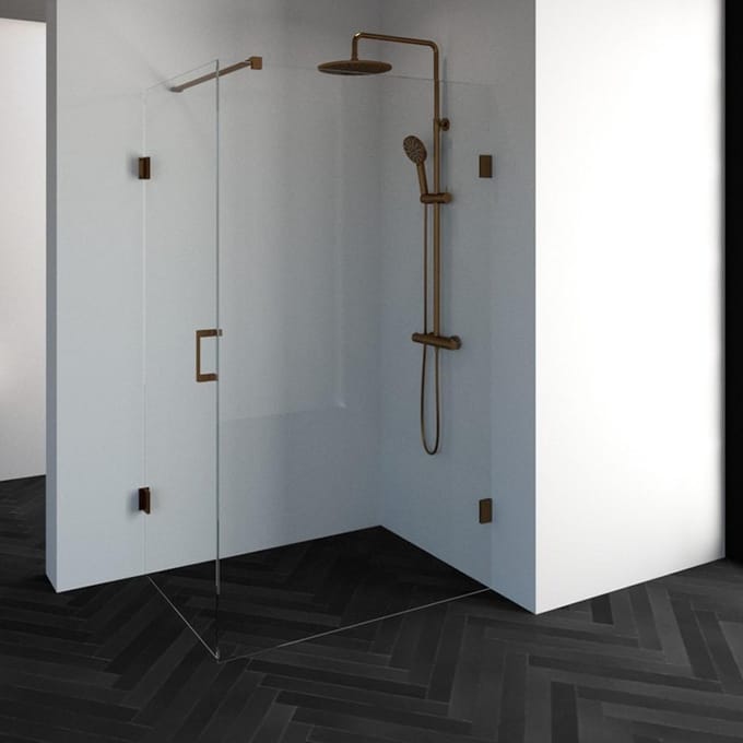Brauer Void douchecabine met draaideur helder glas 80x120x200cm incl. glascoating PVD koper geborsteld