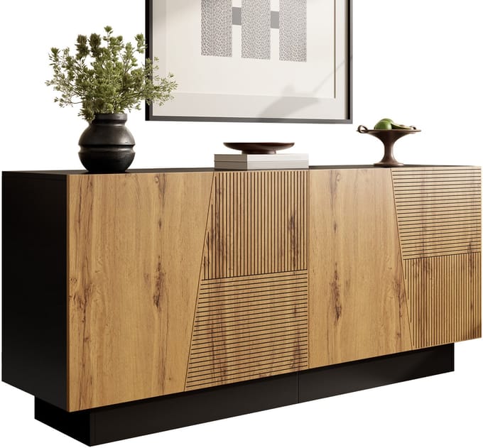 Modern Sideboard-160 cm-Grote Opbergruimte en Geometrisch Design-Verstelbare Planken-Voor Woonkamer, Eetkamer & Hal-Wit