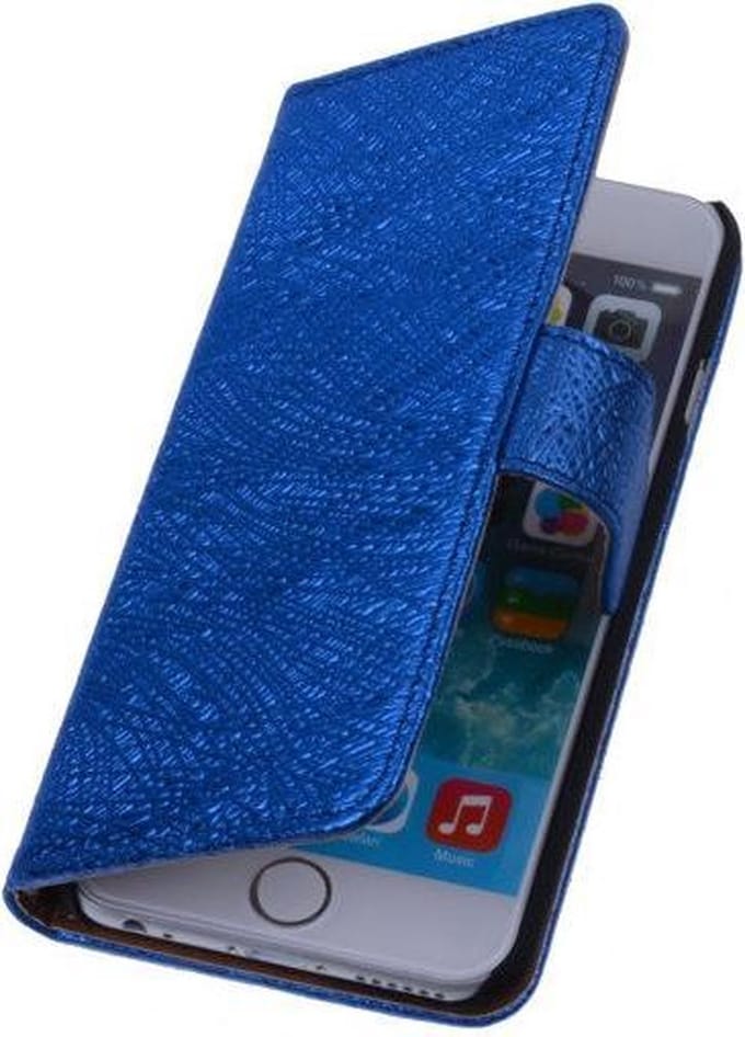 Blauw lederen booktype hoes voor de iPhone 6