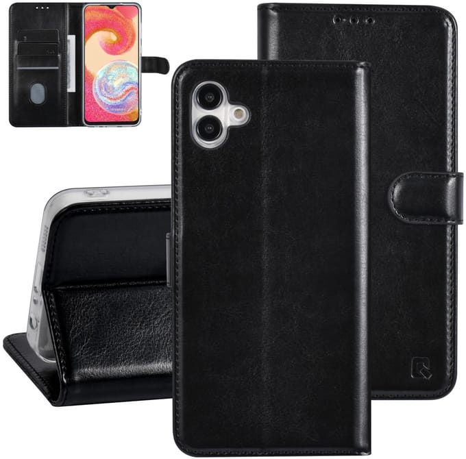 UNIQ Accessory Galaxy A04e Book Case hoesje - Pasjeshouder voor 3 pasjes - Magneetsluiting - Hanger - Zwart