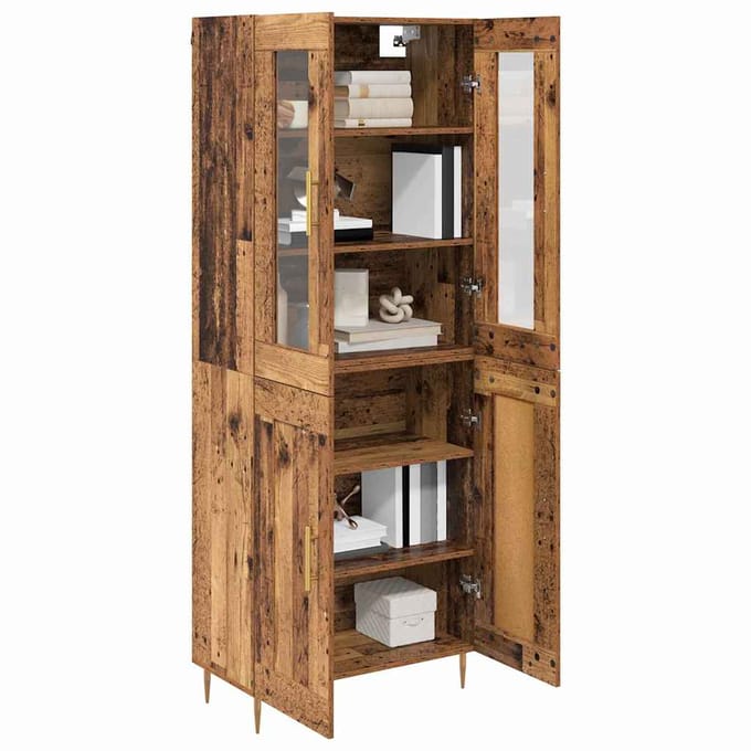 vidaXL - Highboard - 2 - st - Oudhout - 69,5 - x - 34 - x - 180 - cm - Bewerkt - hout