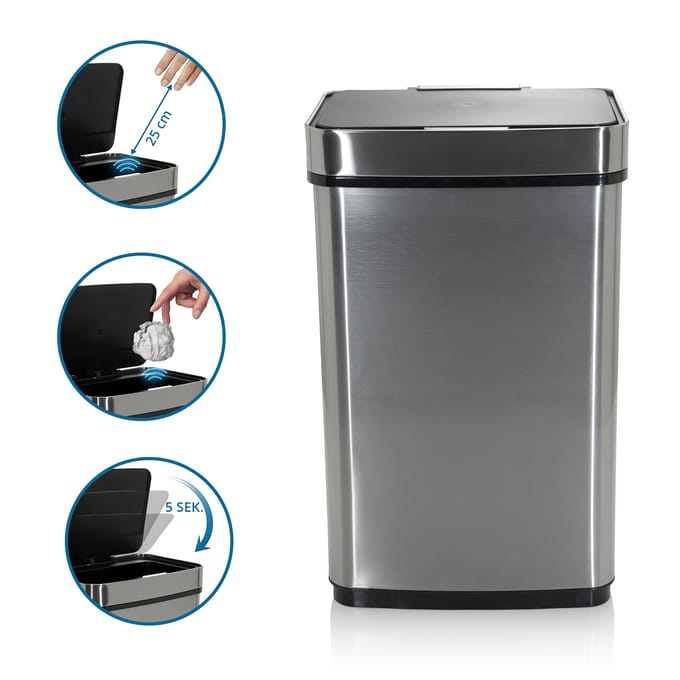 Prullenbak CLEAN IV met infraroodsensor 60L zilver Staal hjh OFFICE