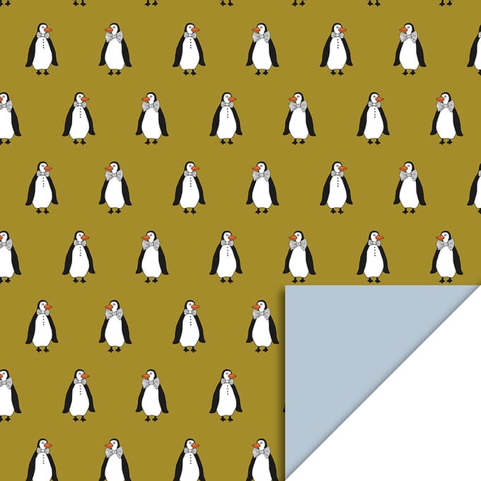 Cadeaupapier 70x300 cm - Penguin Deep Yellow - Sky Blue