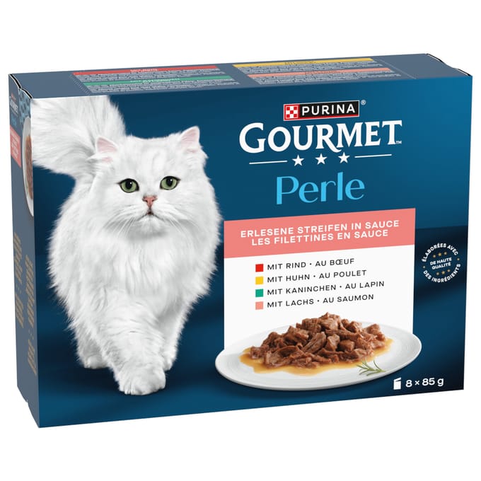 8x85g Rund/Kip/Konijn/Lam Mini Filets in Saus Gourmet Perle Kattenvoer