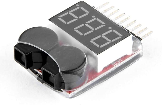 1-8S LiPo Batterij Alarmzoemer | Laagspanningsindicator met Rode LED-lamp | Instelbare Waarschuwing | Voor WLtoys 144001 zwart