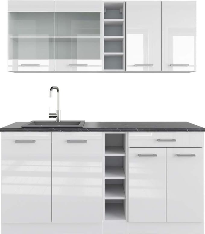 Vicco R-Line Eenpersoonskeuken – 160 cm, WB Antraciet Wit hoogglans/wit