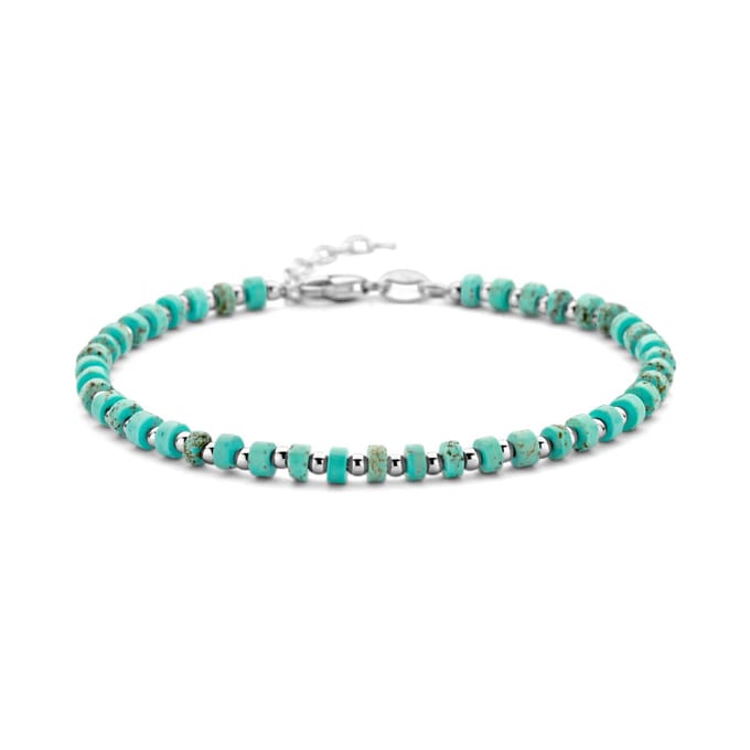 YO&NO - Kralenarmband turquoise -  4,0 mm -  23 cm - Zilver gerhodineerd