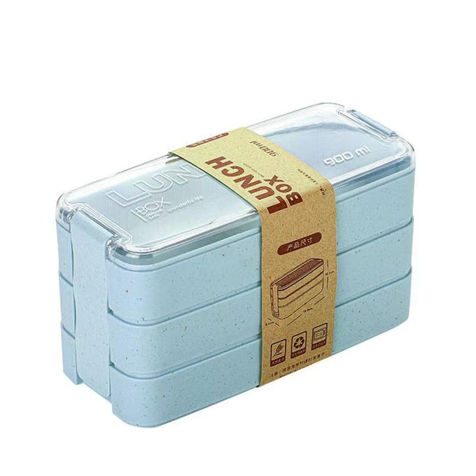 Draagbare lunchbox met compartimenten van tarwestro, bento-box met handvat, herbruikbare bewaarcontainers, 900 ml 3 white