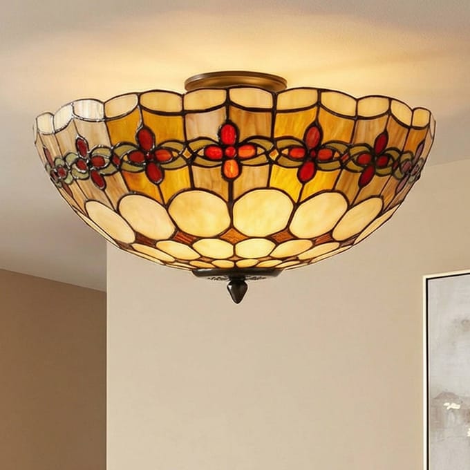 Lumilamp Plafondlamp Tiffany Ø 40x24 cm Beige Rood Metaal Roos