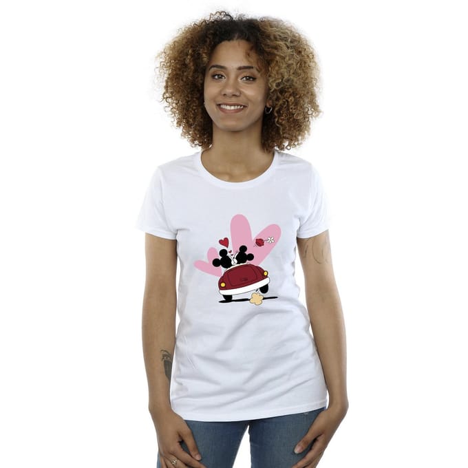 Disney Dames/Dames Mickey Mouse Car Print Katoenen T-Shirt (Wit)