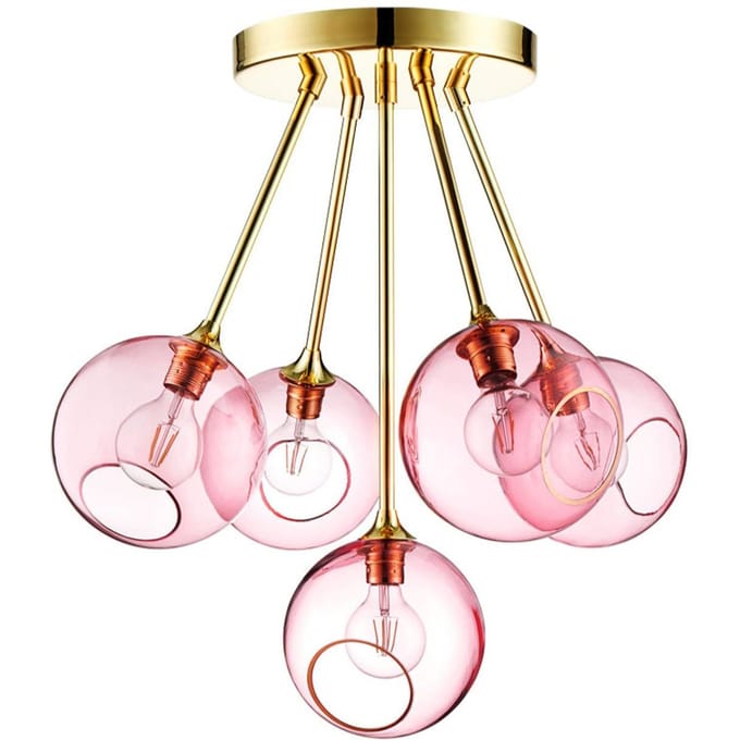 DESIGN BY US Plafondlamp Ballroom Molecule, roze, glas, 5-lamps