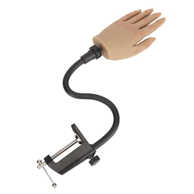 Nagel Oefenhand met Klemstandaard Buigbare Gewrichten Flexibel Verstelbare Hoogte Siliconen beige