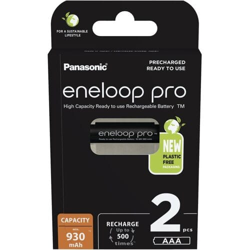 Panasonic eneloop pro, voorgeladen, 2-pack BK-4HCDE/4BE oplaadbare batterij NiMH, Micro, AAA, HR03, 1.2V en 930mAh
