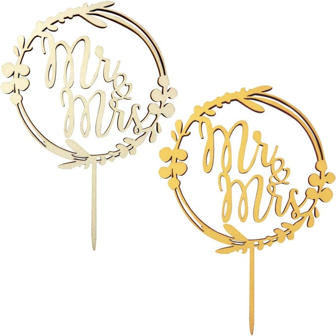 Solidchoice - 2 Stuks Houten Bruiloft Cake Toppers met Mr en Mrs