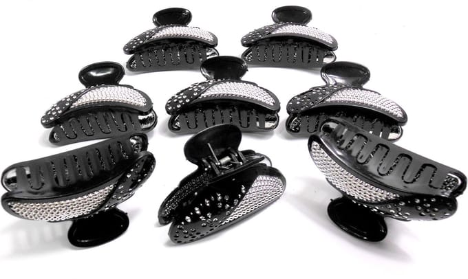 8 grote haarklemmen 8,5 cm zwart met strass patroon