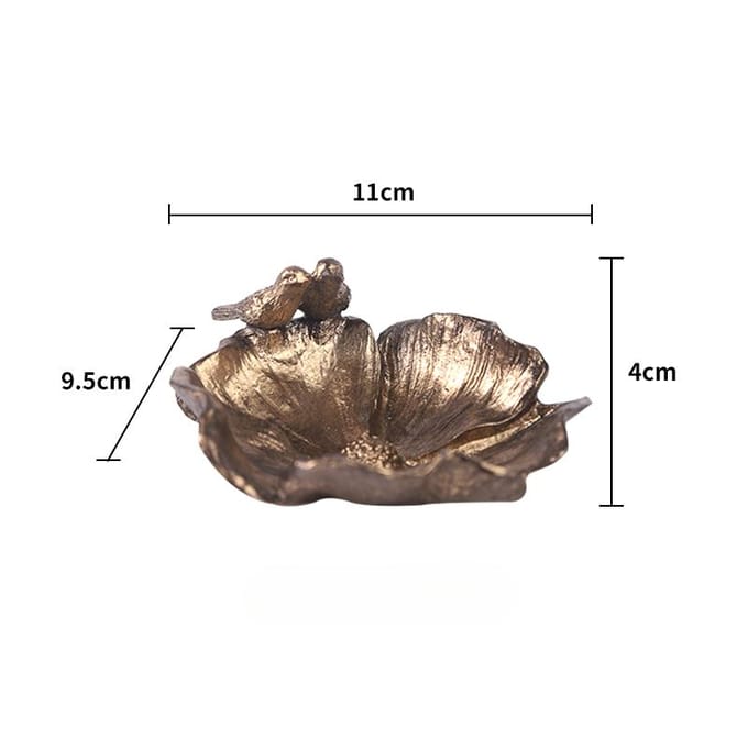 Plateau à bibelots en alliage de zinc pour petits espaces, plat à bijoux doré, 2 oiseaux gray