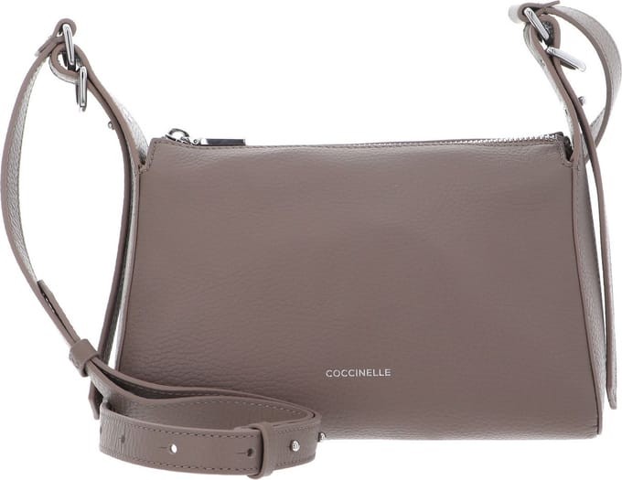 COCCINELLE Leren Schoudertas Bishop Mini Bag Grained Leather Warm Taupe