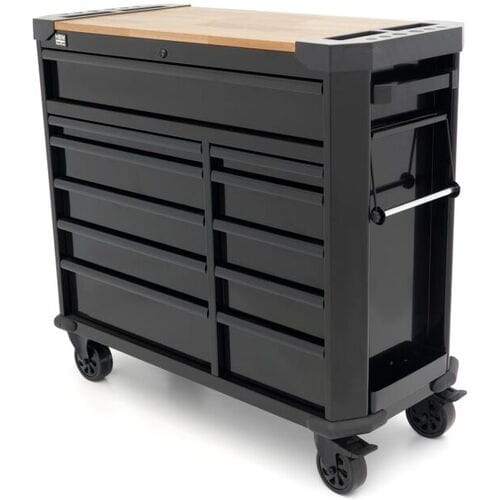 HBM gereedschapswagen 11 laden 109 cm zwart met slot, werkblad, 4 wielen, 400 kg