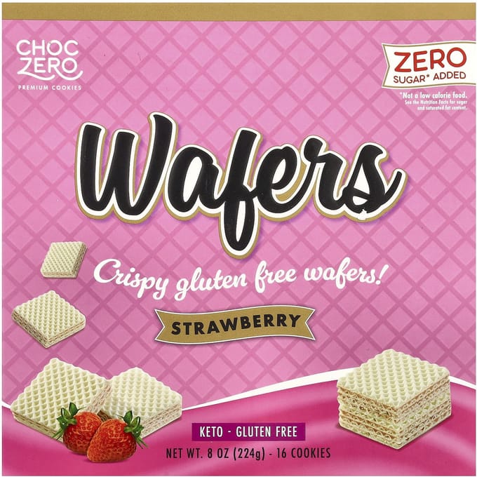 ChocZero, Premium Koekjes, Wafels, Aardbeiensmaak, 16 Koekjes, 8 oz (224 gr)